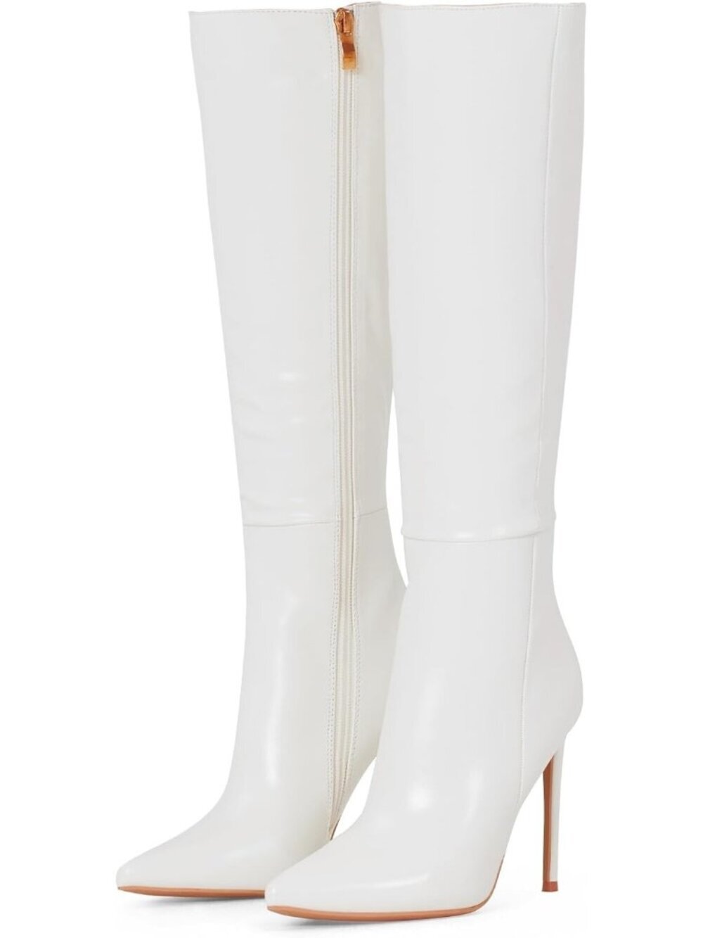 Women's 4 inch Knee High Long Boots Stiletto Tall Pointed Toe Heeled Boot White